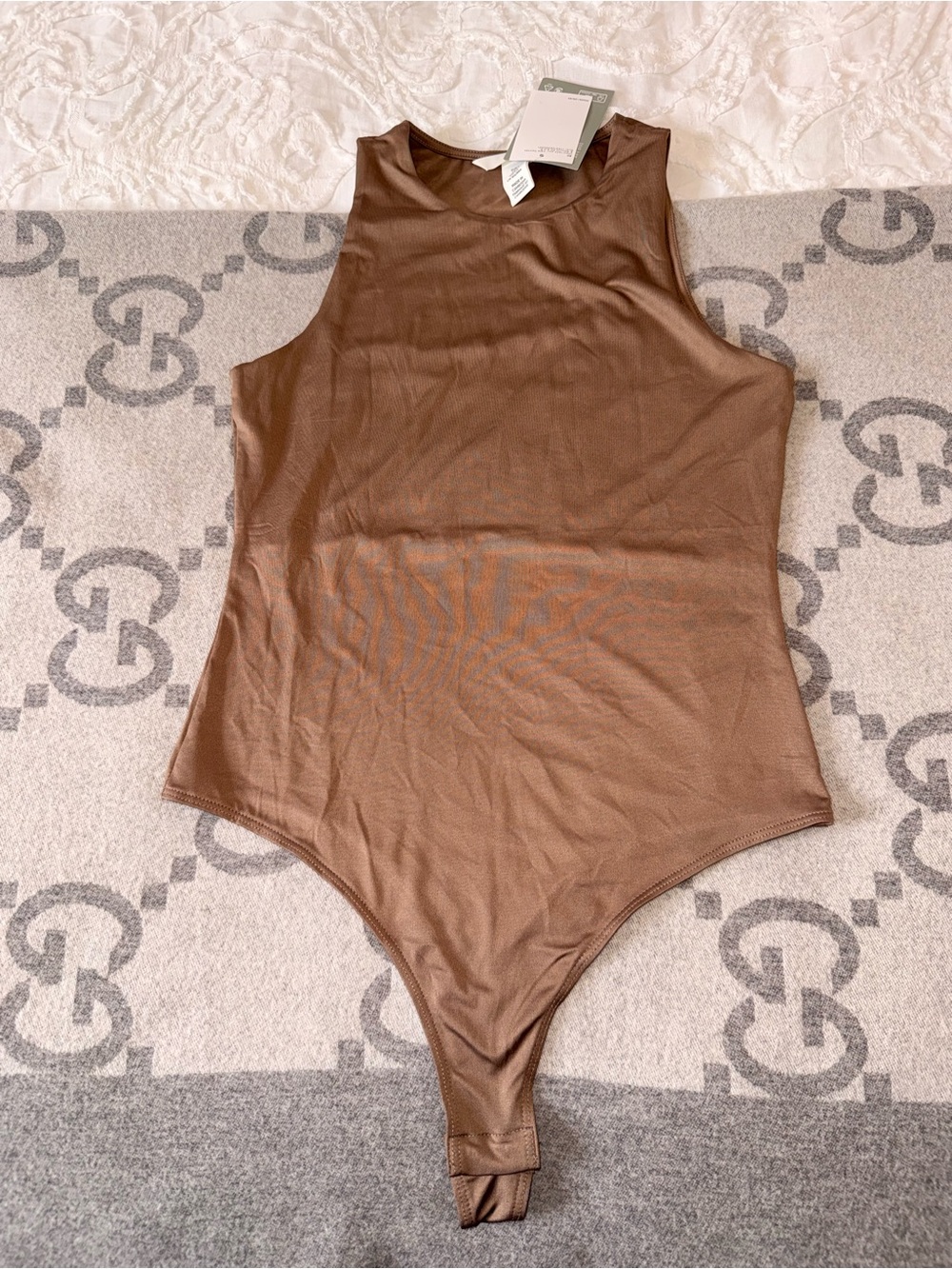 NWT H&M Brown/Beige Sleeveless One-Piece Bodysuit - Picture 2 of 7